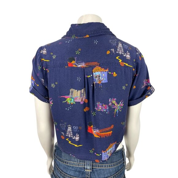 Her Universe Disney Pixar Coco Womens Tie Front Woven Top Small Blue Button Down - Picture 3 of 7